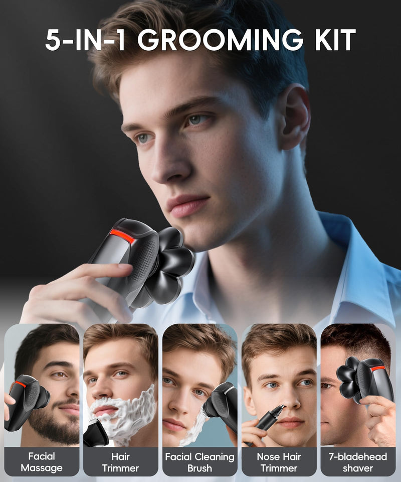 [Australia] - Head Shaver for Bald Men - 7D Magnetic Rotary Electric Razor, IPX8 Waterproof for Wet & Dry Use, with LED Display, USB-C Charging & 5-in-1 Grooming Kit Black 