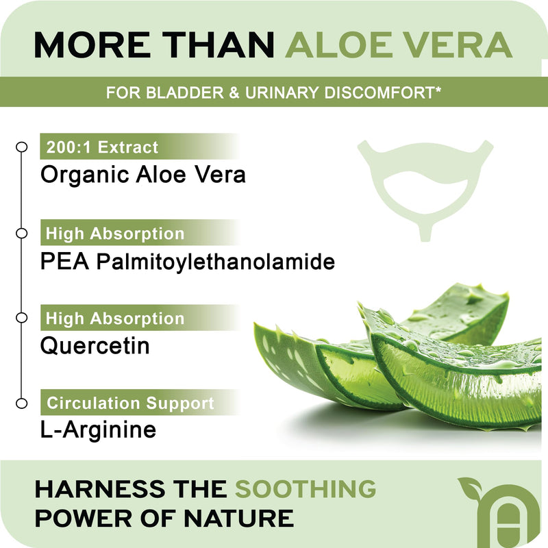 [Australia] - Supports Bladder Health & Urinary Tract | Organic Freeze-Dried Aloe Vera 200x Extract | Vegan Bladder Supplement for Women & Men | Palmitoylethanolamide, Quercetin, L-Arginine | 90 Capsules 90 Count (Pack of 1) 