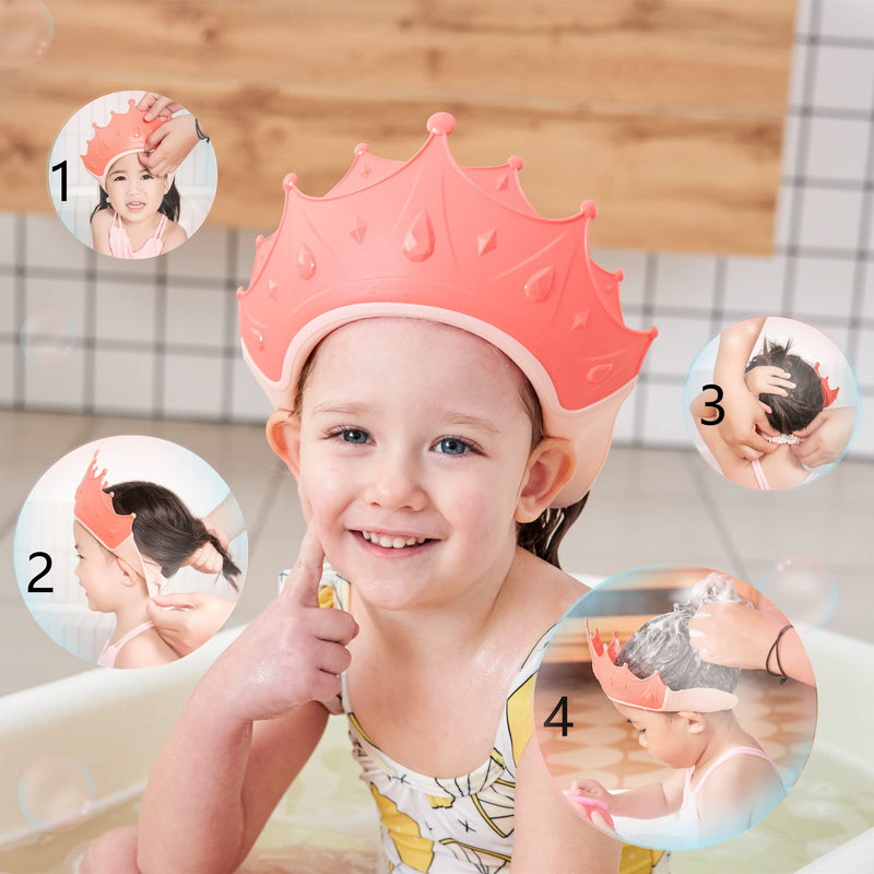 [Australia] - Shower Cap Shield for Kids, Visor Hat for Eye and Ear Protection for 0-9 Years Old Children, Cute Crown Shape Makes the Baby Bath More Fun (Pink) Pink 