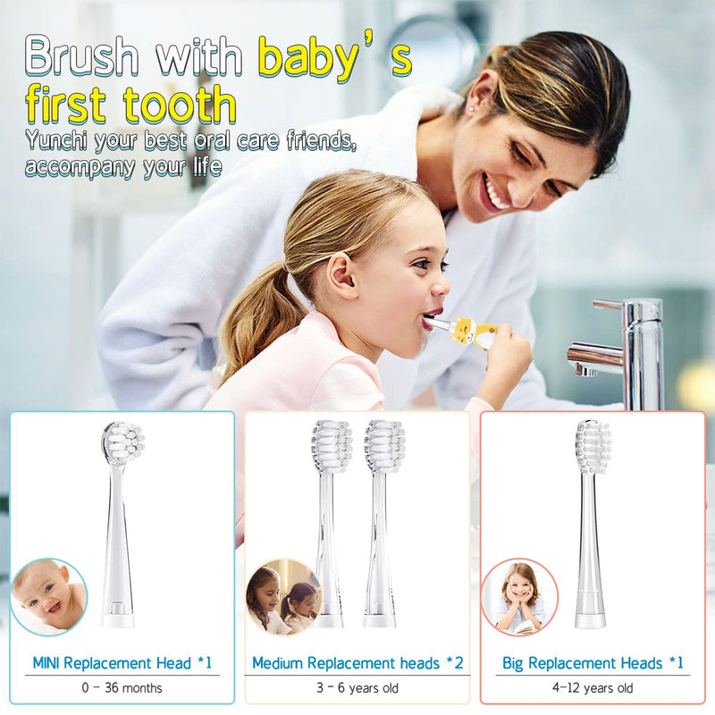 [Australia] - YUNCHI Toddler Electric Toothbrush Age 0-4 Years, Sonic with LED Timer - 4 Heads, BPA Free Yellow 