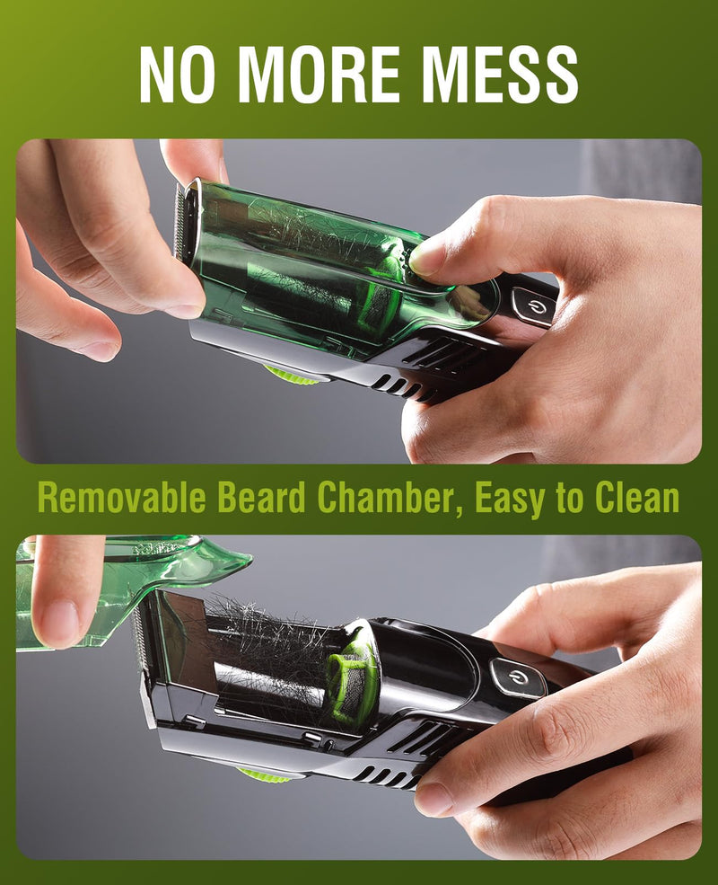 [Australia] - SHPAVVER Beard Trimmer for Men: Vacuum Mustache Trimmer for Less Mess -IPX7 Waterproof- Rechargeable Electric Beard Cutting Kit with Adjustable Length Comb-Built-in Vacuum for Sideburns, Stubble Deep Black 