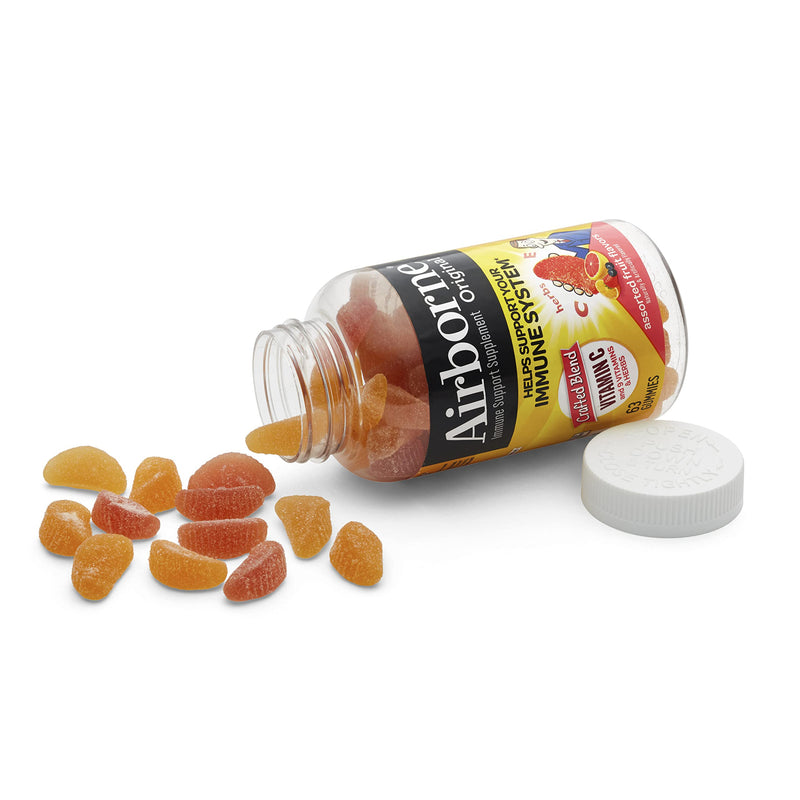 [Australia] - Vitamin C 750mg (per Serving) - Airborne Assorted Fruit Flavored Gummies (63 Count in a Bottle), Gluten-Free Immune Support Supplement with Vitamins A C E, Selenium, Echinacea & Ginger 