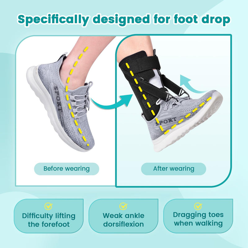 [Australia] - iDonau Foot Lift Brace for Walking with Shoes, Adjustable Foot Lift Splint with 2 Metal Hooks, Ankle Support for Right & Left Black Black 