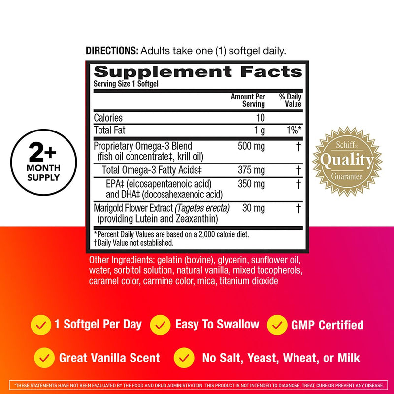 MegaRed Omega-3 Blend Total Body + Refresh 500mg Softgels, (65 Count in a Bottle), Easily Absorbed Krill Oil, to Support Your Heart, Joints, Brain & Eyes | Fish Oil + Krill Oil Softgels, EPA & DHA, Heart, Brain, Joint & Eye Support, Restful sleep, Stre...