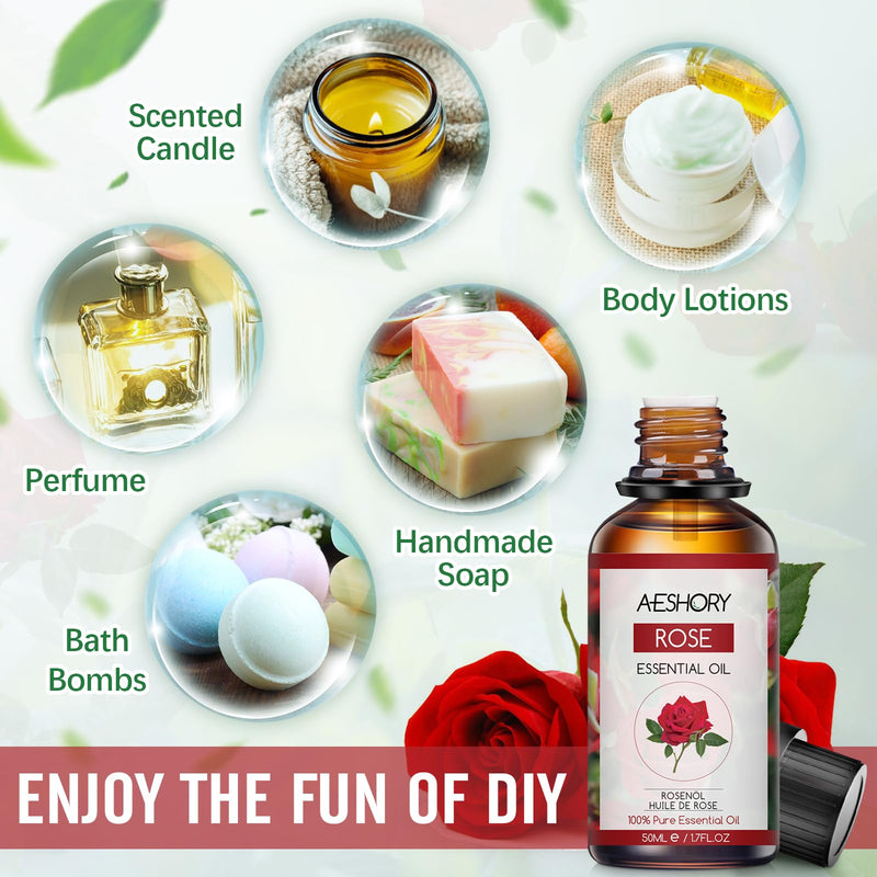 [Australia] - AESHORY Rose Essential Oil 50ml, Rose Essential Oil 100% Pure Natural Aromatherapy Oil in Therapeutic Quality, Fragrance Oils for Diffusers, Skin Care, Hair Care, Massage, Bath 