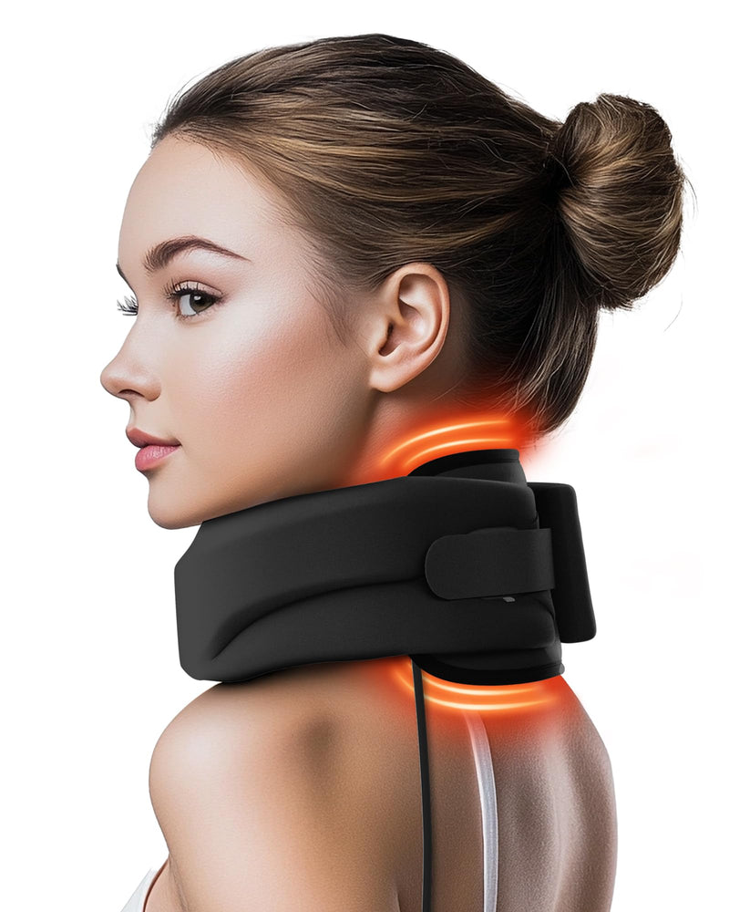 [Australia] - Heated Neck Brace Cervical Collar - Neck Support Brace with Heating Pad, Soft Foam Wraps Keep Vertebrae Stable and Aligned for Relief of Cervical Spine Pressure for Women & Men Black (M Size) Heated Style Medium (12.6-15.8 Inch) 