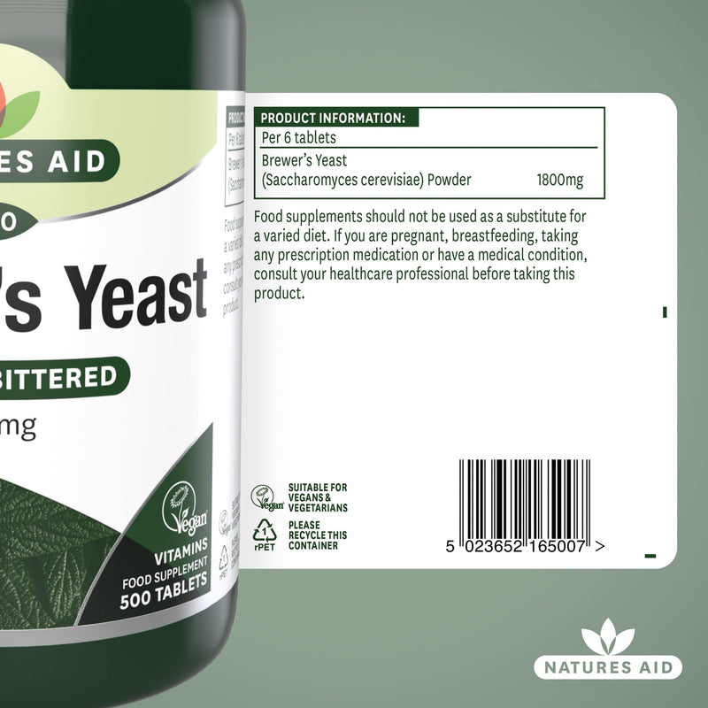 Natures Aid Brewers Yeast 300mg - Natural Source of B-Vitamins, Amino Acids and Minerals - Supports Energy and Immune Health - Vegan, Gluten-Free, Non-GMO, No Salt or Sugar - 500 Tablets 500 count (Pack of 1)