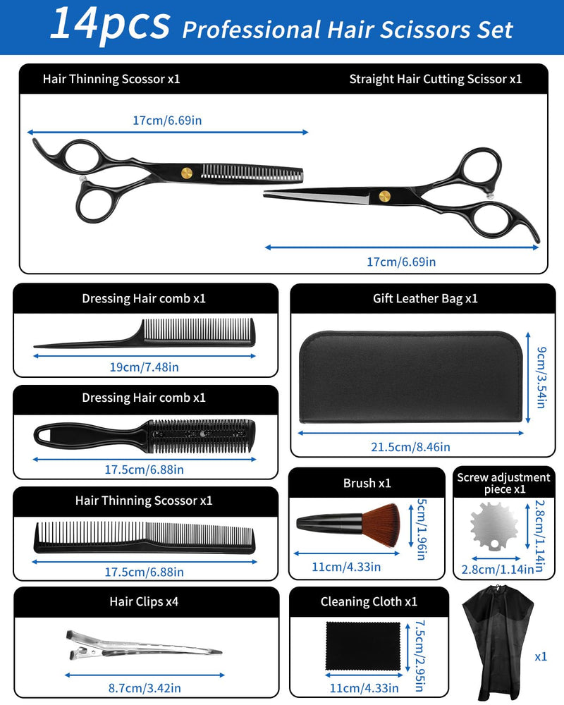 [Australia] - TIDEVAN hairdressing scissors, 14 pieces hairdressing scissors set, hair cutting scissors, professional set with hairdressing cape, professional hair scissors, precise haircuts, hairdresser accessories for hair and beard, women, men, children 
