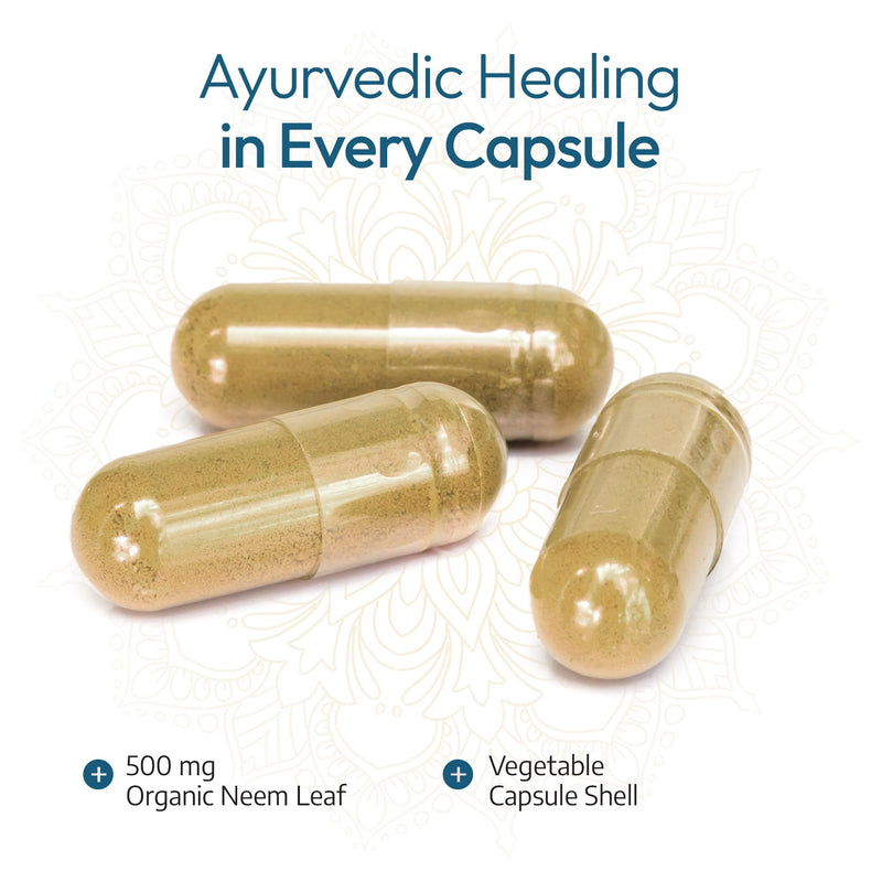 Ayurvediq Organic Neem Leaf Capsules x60 600mg (Azadirachta Indica) – Indian Lilac Neem Powder Organic – Detox, Immunity Support, Clear Skin Soil Association Organic Health and Wellbeing Supplements
