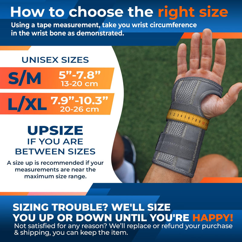[Australia] - DR. BRACE Adjustable Wrist Brace Night Support for Carpal Tunnel, FSA & HSA Eligible, Doctor Developed, Upgraded with Double Splint & Therapeutic Cushion, Hand Brace For Pain Relief, Injuries, Sprains Small/Medium (Right Hand) Grey 