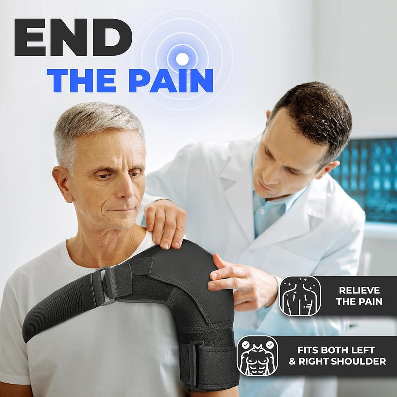 [Australia] - POAGL Adjustable Shoulder Brace for Men - Both Left and Right Arm - Pain Relief for Torn Rotator Cuff, Compression Support Sleeve for Dislocation, Bursitis, Tendonitis (Black, Large) Black 