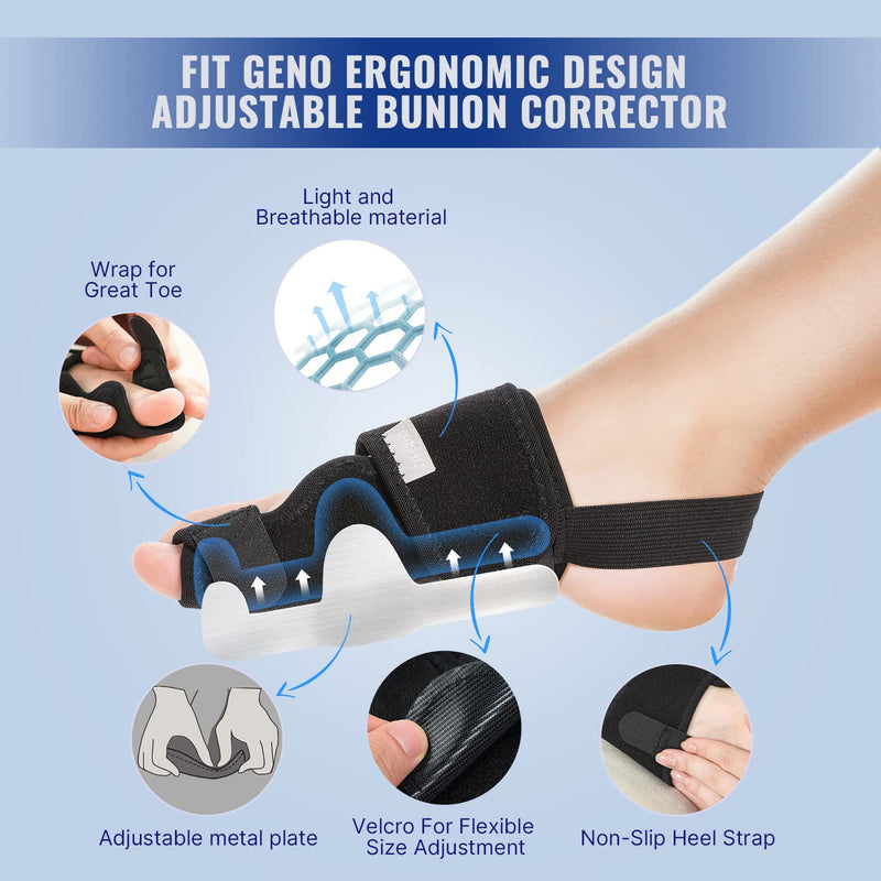 [Australia] - Fitgeno Bunion Corrector Women & Men Big Toe: Foot Straightener Splint Brace - Adjustable Bunyan Correction Orthopedic for Hallux Valgus Pain Relief 2 Pcs Black 
