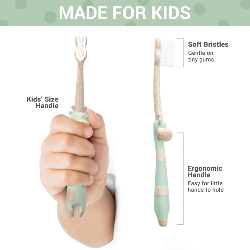 [Australia] - ROARex® All-Natural Eco Friendly Kids Toothbrush Made from Plants - Giraffe 4-36m - Baby to Toddler - Rose/Mint - 4pk | 1% for The Planet Product 4 Count (Pack of 1) Green,pink 