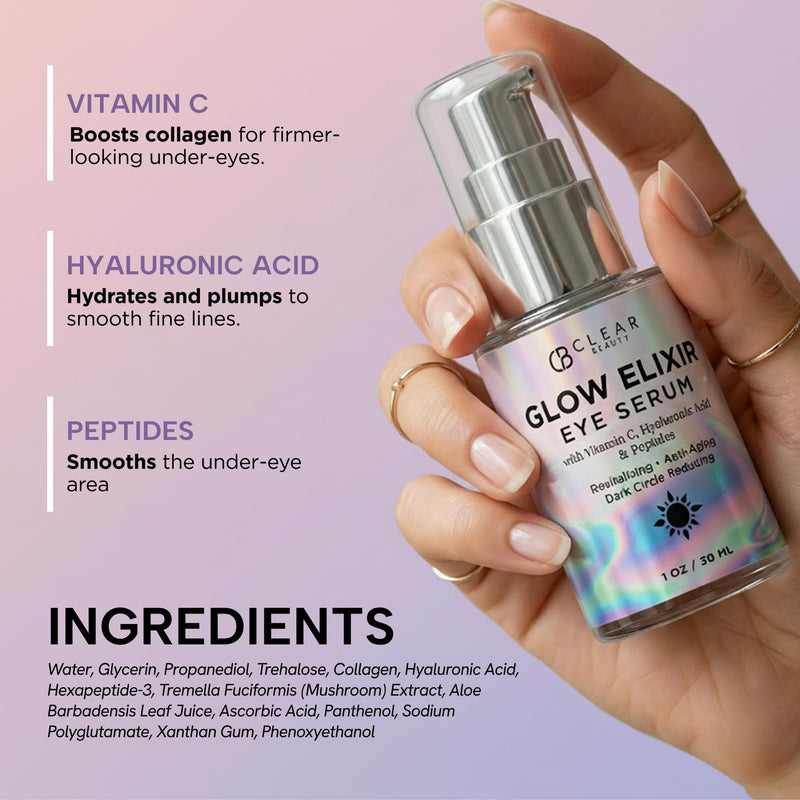 Clear Beauty Vitamin C & Hyaluronic Acid Under Eye Serum - Dermatologist Tested, Reduces Eye Bags, Puffiness, Dark Circles & Wrinkles, Clean Beauty, Cruelty-Free Korean Skin Care - All Skin Types