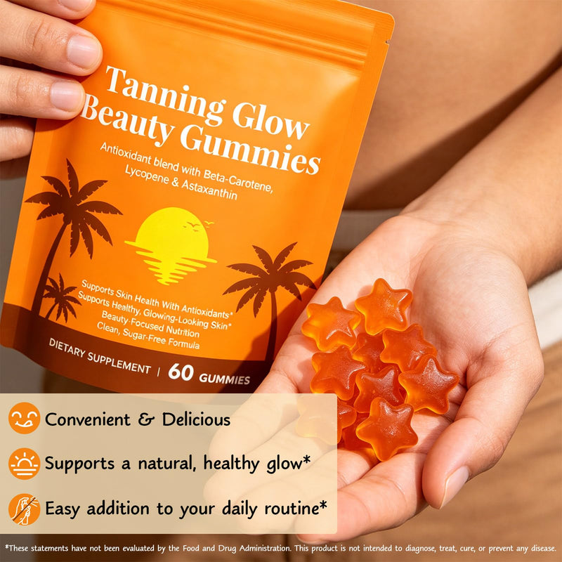 Tanning Gummies Fast Tan Without Sun, 2026 Best Tanning Gummies, Antioxidant Blend with Beta-Carotene,Lycopene & Astaxanthin, Hydration for Natural Looking Glow