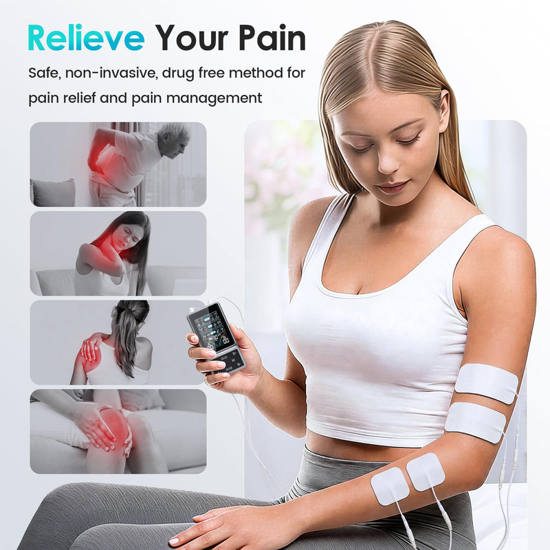 TENS Unit Muscle Stimulator with HD Color Screen, 3-in-1 TENS EMS Machine for Pain Relief & Muscle Recovery, 24 Modes Pulse Massager for Sciatica, Back, Hip, Neck, Shoulder and Elbow Pain