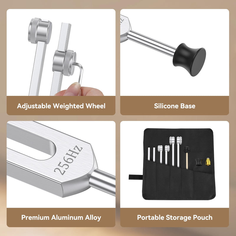 [Australia] - Tuning Forks for Healing Set (128Hz, 256Hz, 512Hz), with Percussion Hammer Mallet, Crystal Base & Storage Pouch, Sound Therapy Instrument for Chakra/Yoga/Meditation 