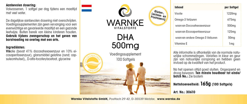 [Australia] - Warnke DHA 500mg from fish oil - 100 softgels - docosahexaenoic acid with eicosapentaenoic acid - omega-3 fatty acids - high dosage | Warnke vital substances - German pharmacy quality 
