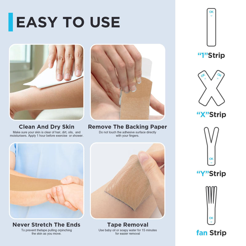 [Australia] - OK TAPE Kinesiology Tape Pre Cut Strips Bulk (100 PCS),Elastic Cotton Latex Free Hypoallergenic Athletic Tape Roll for Muscle Joint Knee,Waterproof k Tape 2in√ó10in/PCS Beige 100 PCS 