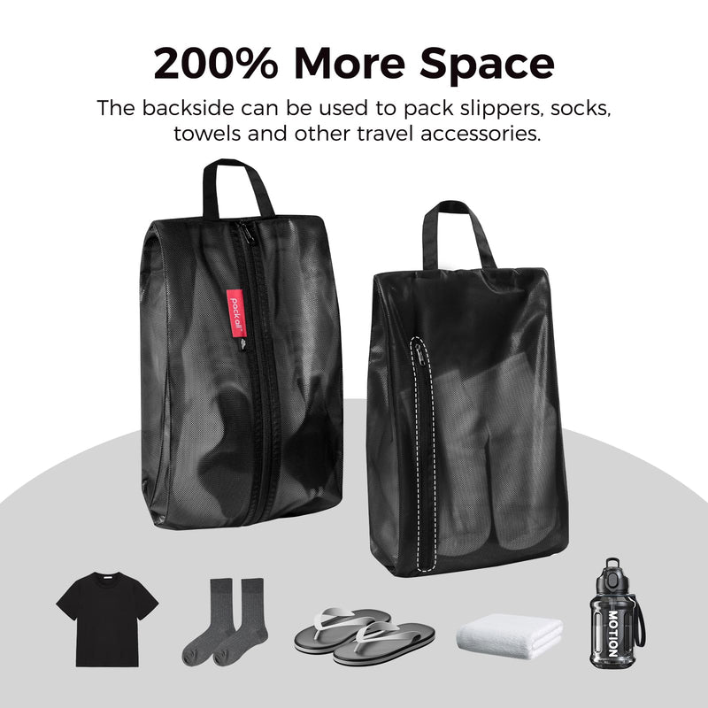 pack all Packing Organizers Bundle | 1 Dual Pocket Shoe Bag (Plus-Black) & 3Pcs Zipper Pouch Set (Black)