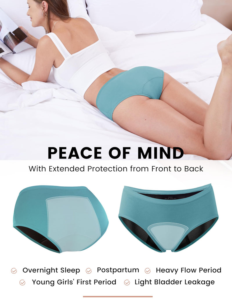 [Australia] - Period Underwear for Women Heavy Flow Soft Absorbent Period Panties Incontinence Leakproof Underwear Medium Turquoise/Beige/Charcoal Gray 