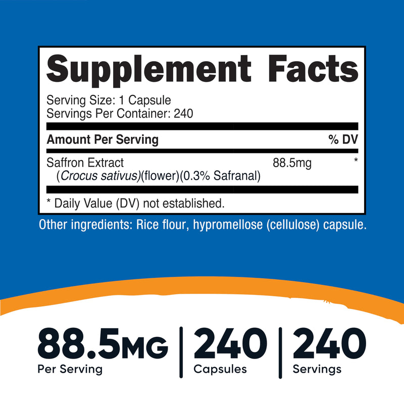 [Australia] - Nutricost Saffron Extract 88.5mg, 240 Capsules - Veggie Caps, Non-GMO, Gluten Free 