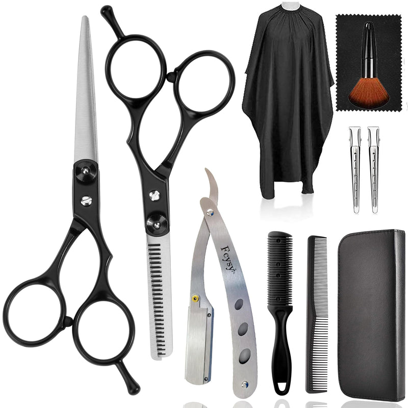 Fcysy Professional Hair Scissors Texturizing Shears Kit, Haircut Scissors Thinning Shears 11 Pcs Set 11pcs Black