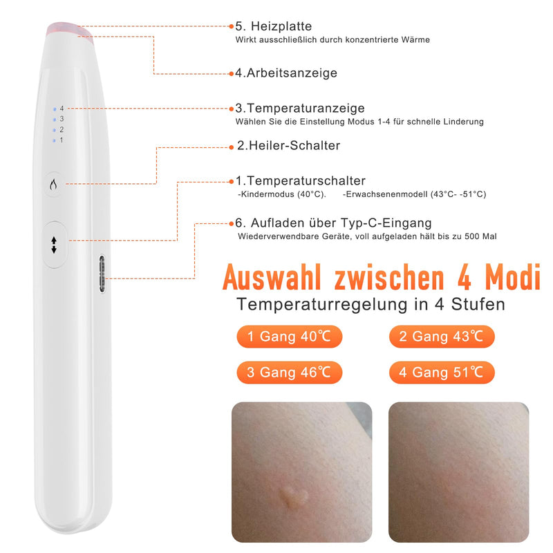 [Australia] - Insect bite healer electric, rechargeable without chemical substances, electric bite healer insect pen mosquito pen, heat pen against mosquito bites, heat pen anti-itch mosquito pen white-1 piece 
