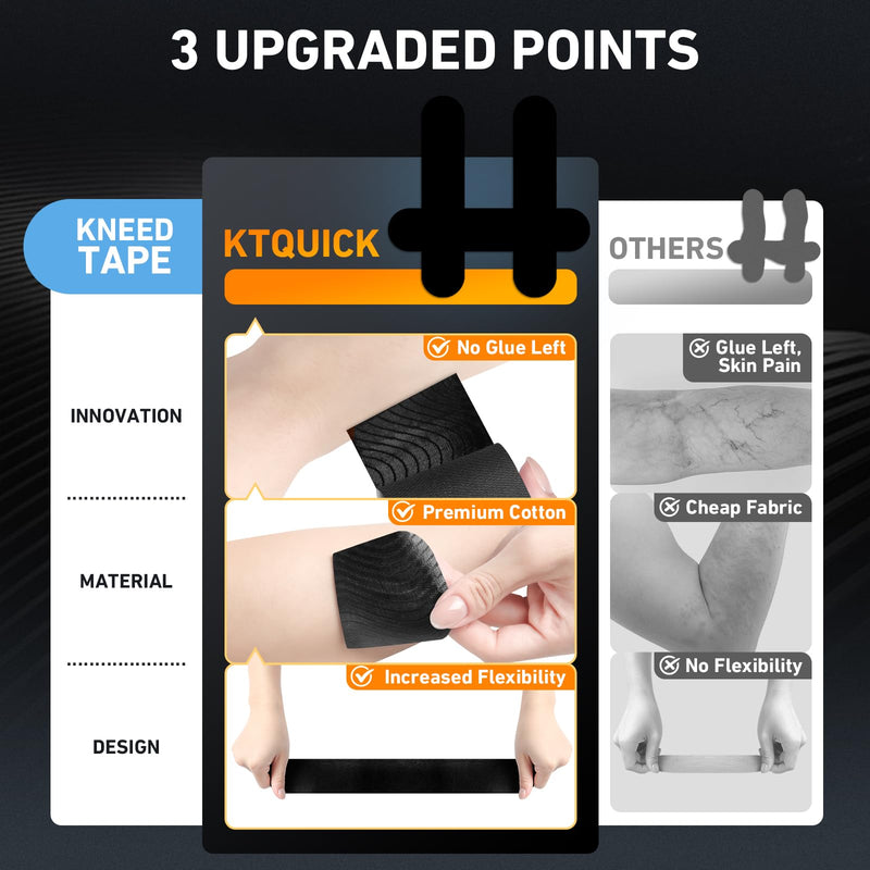 PreCut Kinesiology Tape for Lower Back, 12PCS Kinesiology Tape Precut for Lower Back, KTQUICK Original Cotton Waterproof&Breathable Latex-Free, Enhance Elastic Athletic Tape for Support Muscle(Black) Black