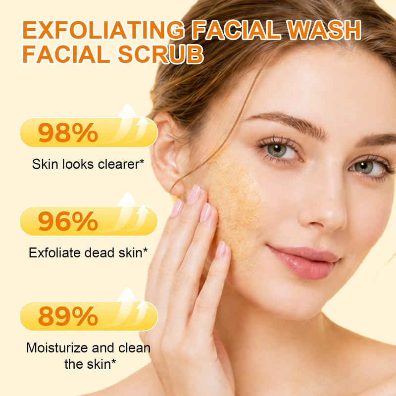 Deep Exfoliating Facial Cleanser, Facial Scrub, Face Wash, Cleansing Wash with Vitamin C, Turmeric, Gentle Daily Exfoliator for Women, Men for Soft, Smooth, Hydrated Skin, Radiant Skin 100g/3.5oz
