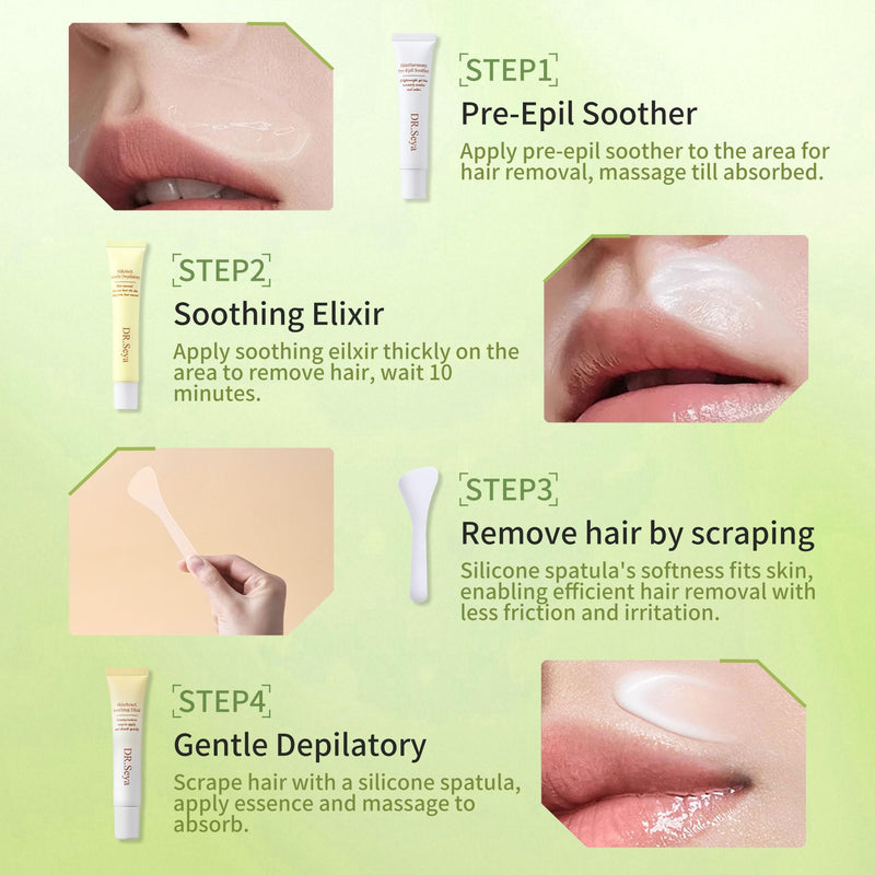 [Australia] - Facial Hair Removal Cream for Women, Gentle Painless Hair Removal Creams Kit With Scrape, Calming Serum, Body & Face Hair Removers Cream for Women (4 kits) 