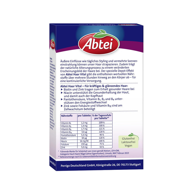 [Australia] - Abtei Hair Vital Intensive Treatment - High-dose biotin, zinc and vitamin B complex with depot effect - for strong, shiny hair - vegan - 30 tablets 