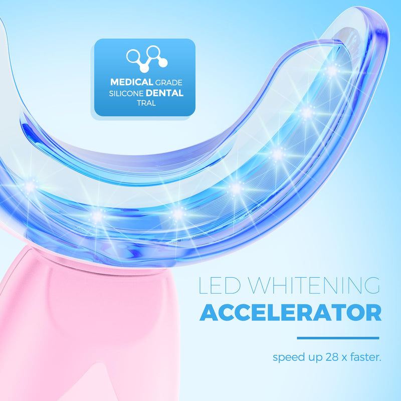 [Australia] - Teeth Whitening Kit for Sensitive Teeth - 16 LED Light - 30 Min Professional Non-Sensitive Fast Teeth Whitener with 3 Carbamide Peroxide Whitening Gel and Shade Guide - Pink 