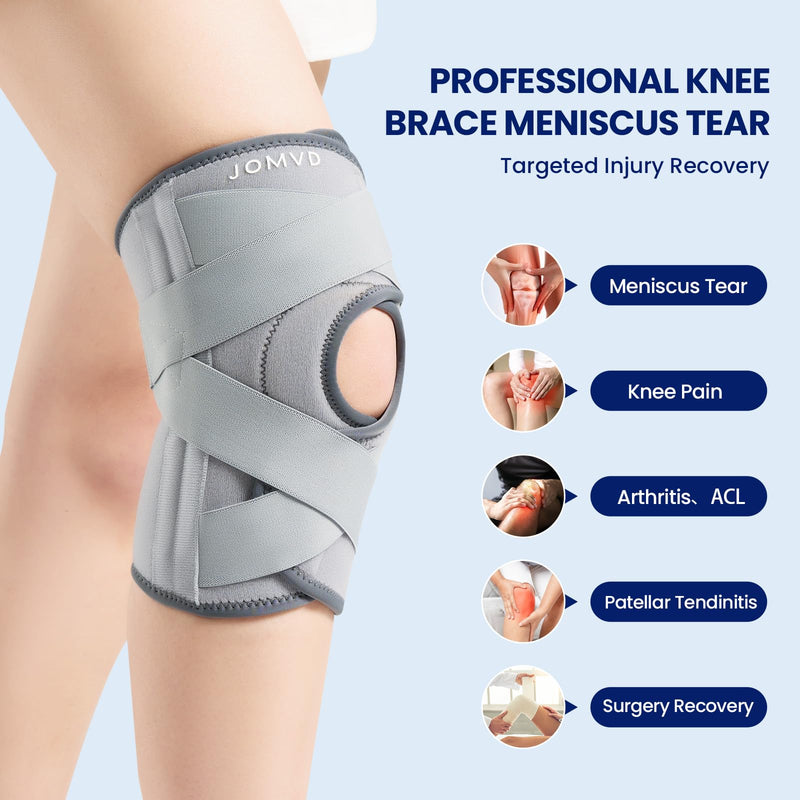 [Australia] - Knee Brace for Knee Pain, Meniscus Tear, Adjustable Knee Support with Side Spring Stabilizers for Meniscus Tear, Arthritis, Patella Stability, Knee Pain Relief, Women and Men Gray X-Large 