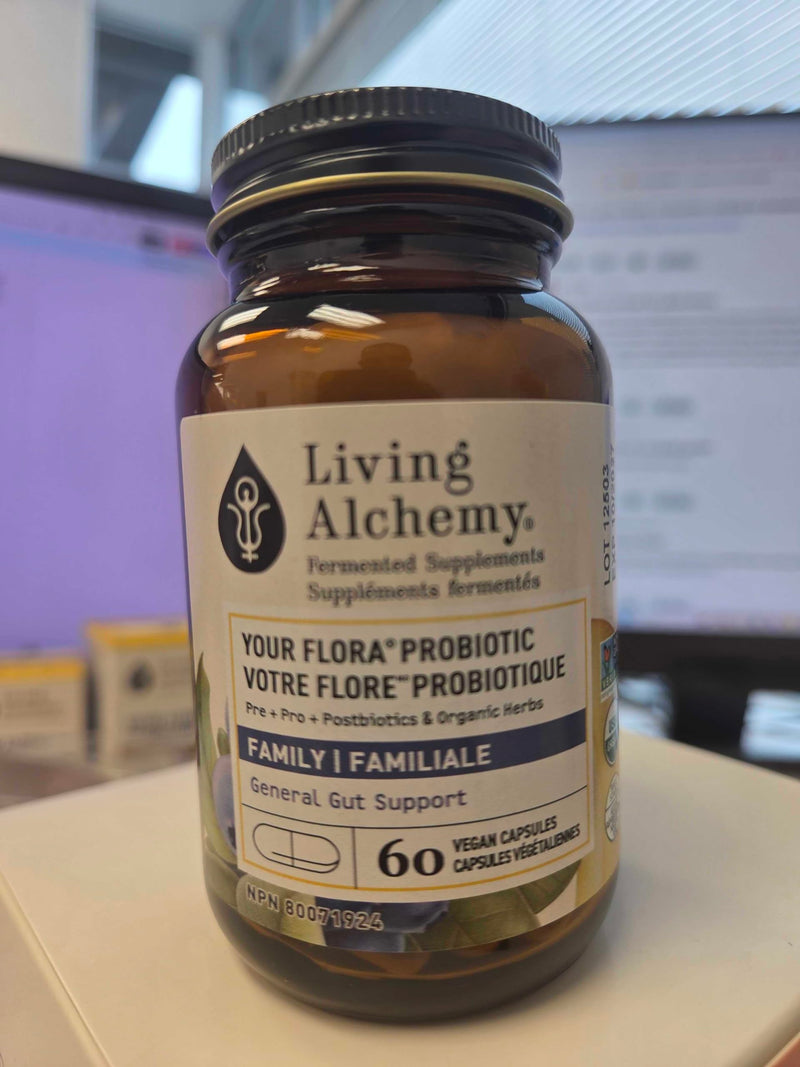 Living Alchemy Your Flora Probiotic Family, Vegan, Non-GMO, 60 Pcs | Fermented Soybean, Banana, Blueberry, Prebiotics, Probiotics, Postbiotics, Digestive Enzymes, Gut Support