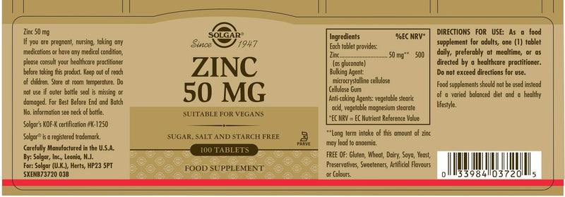 Solgar Vitamin C 1000 mg, 100 Vegetable Capsules - Antioxidant & Immune Support - Overall Health Zinc 50 mg, 100 Tablets - Zinc for Healthy Skin, Taste & Vision
