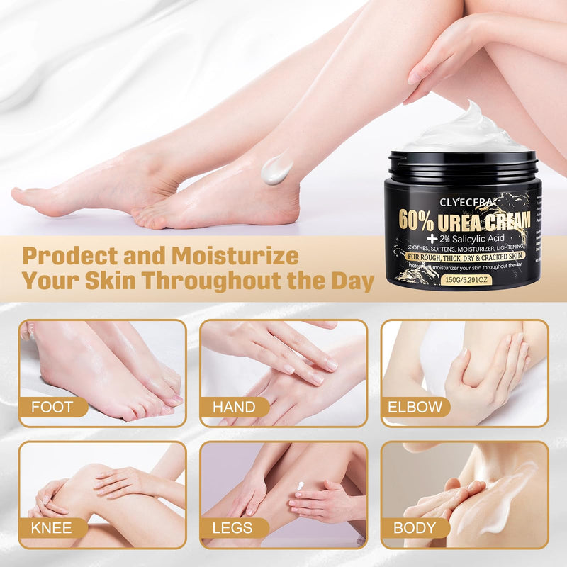 2Pack 60% Urea Cream for Feet & 2% Salicylic Acid for Deep Hydration-300g | Urea Cream 60 Percent for Feet & Hands-Maximum Strength Moisturizer for Rough,Dry,Thick & Cracked Skin,Callus Remover 5.29 Ounce (Pack of 2)