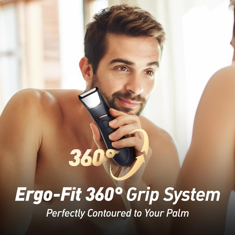 [Australia] - Body Hair Trimmer for Men: Pubic Hair Trimmer with Mirror & LED Light - Electric Ball Shavers with Ceramic Blades & Travel Lock - Body Groomer IPX7 Waterproof Wet/Dry Use for Groin/Legs/Chest 