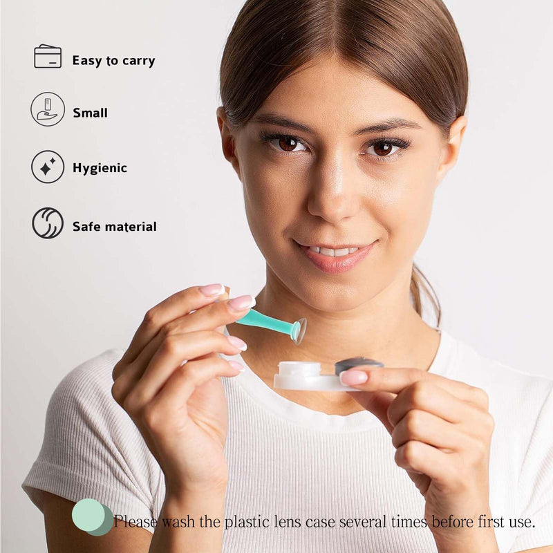 [Australia] - EnixwH Pack of 5 Contact Lens Insertion Aids, 5 Tweezers and 5 Storage Bottles, Contact Lens Sucker, Contact Lens Remover, Silicone Contact Lens Suction Cup for Soft Hard Lenses (Green) 