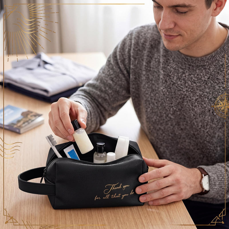8 Pcs Men Toiletry Travel Bags Bulk Black Leather Toiletry Bags for Men Employee Appreciation Groomsmen Gifts Toiletries Kit for Business Trip Wedding Travel