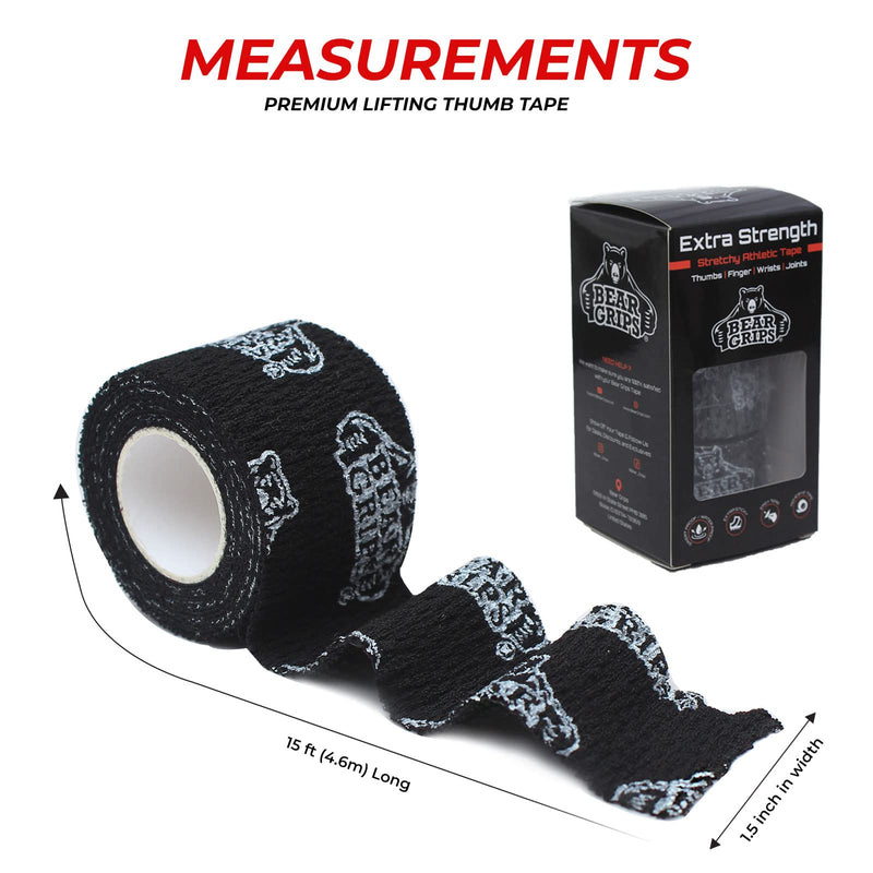 Bear Grips Weightlifting Tape | Thumb Tape, Athletic Wrist Tape, Finger Tape | Weight Lifting Tape, Sport Tape, 3-Pack | Tactical Tape, Stretchy Hand Tape, Gym Tape, WOD Tape, Hook Grip Tape, Workout BG Black