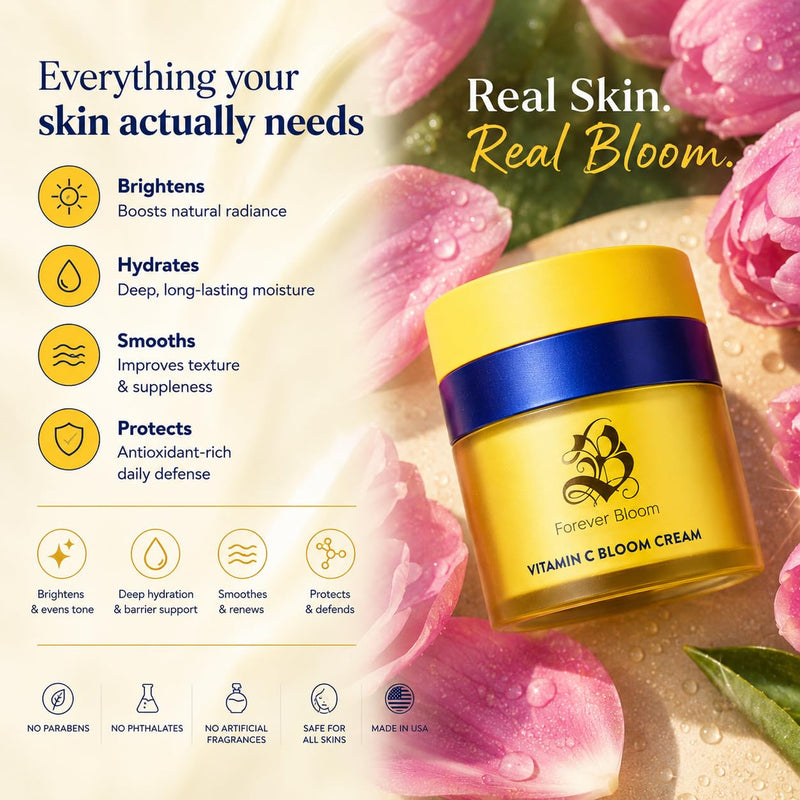 Forever Bloom Vitamin C Bloom Cream - Luxury Vitamin C Moisturizer for Dry Skin, hydrating facial cream with vitamins A, E, C