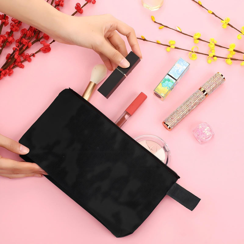 Reginary 60 Pcs Canvas Makeup Bag Bulk,8.6 X 5 X 2 Inch,Multicolor | Portable Cosmetic Pouch with Zipper, Blank Design Pencil Case, Versatile Toiletry Organizer for Women Travel DIY Craft 9.8 x 5 x 2 Inch Black