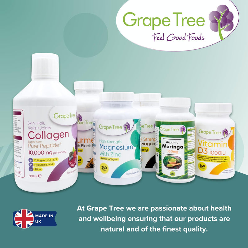 Grape Tree Magnesium Glycinate 1000mg Supplements 240 Vegan Tablets with 140mg of Elemental. High Strength Magnesium Supplements. Easy to Digest Tablets for Sleep and Energy.