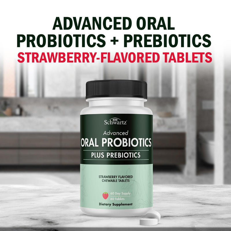 [Australia] - Oral Probiotics Supplement with Prebiotics - Supports Healthy Teeth Gums Mouth and Fresh Odorless Breath for Adults - Strawberry Flavored Chewable Dental Probiotic (60 Tablets, 60 Day Supply) 