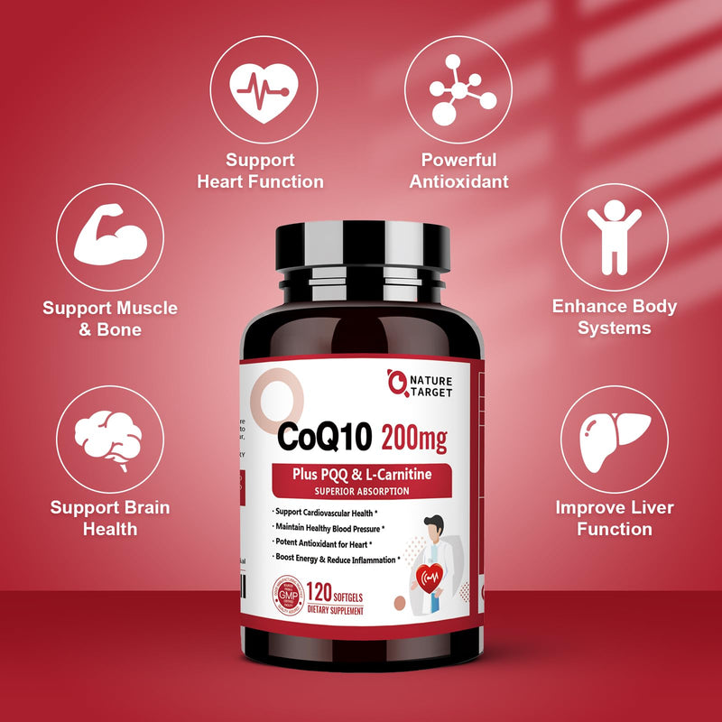 [Australia] - NATURE TARGET CoQ10-200mg with PQQ L-Carnitine & Omega-3s, High Absorption Coenzyme-Q10 with BioPerine, Supports Heart and Immune System, Cellular-Energy-Production, 120 Servings Coq10-400mg 