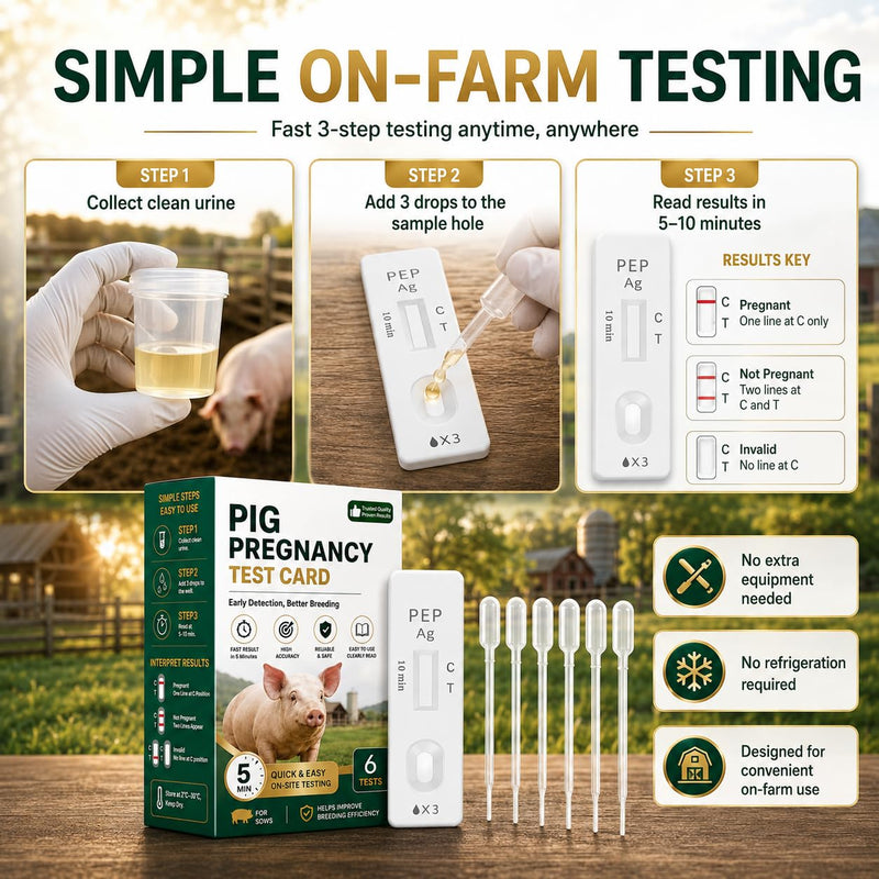 Pig Pregnancy Test – 6 Urine Strips for Sows, Early Detection Kit, Simple & Reliable for Farm or Home Use, Fast 10-Minute Results