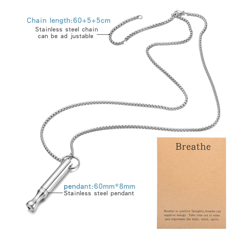 [Australia] - Mindfulness Breathing Necklace Stress Relief Pendant Stainless Steel Anxiety Breathe Necklace for Women Men Rotundity 