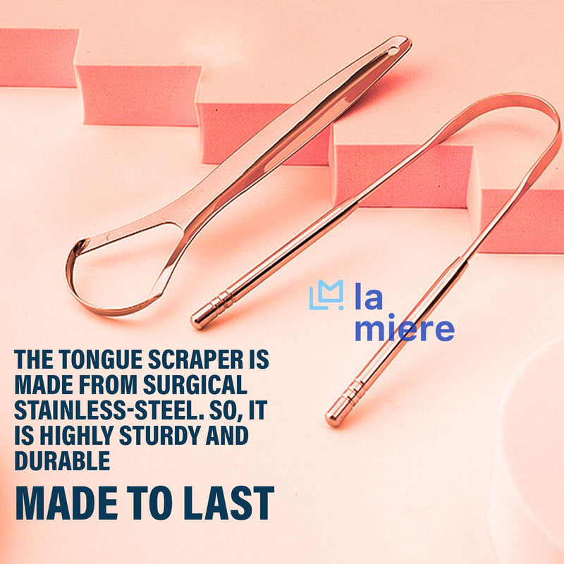 [Australia] - Pure Rose Gold Tongue Scraper for Adults - Oral Care & Hygiene Natural Tongue Cleaner for Fresher Breath - Tongue Scraper with Natural Cotton Bag (2 Piece/Pack) 