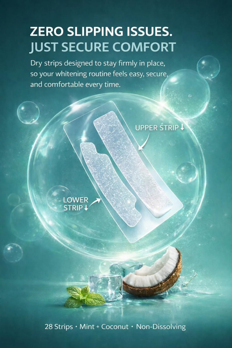 Premium Teeth Whitening Strips for Sensitive Teeth, 28 Strips, 14 Day At Home Stain Remover Pap Peroxide Free Non-Slip Dry Strips, Enamel Safe Whitening Kit, Winter Mint Flavor Winter 𝗠𝗶𝗻𝘁